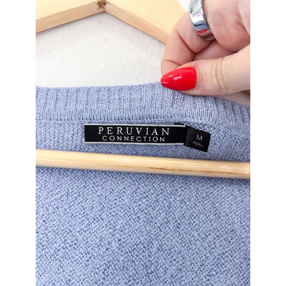Peruvian Connection Women's V Neck Alpaca Sweater Medium Blue Knit - Picture 2 of 5